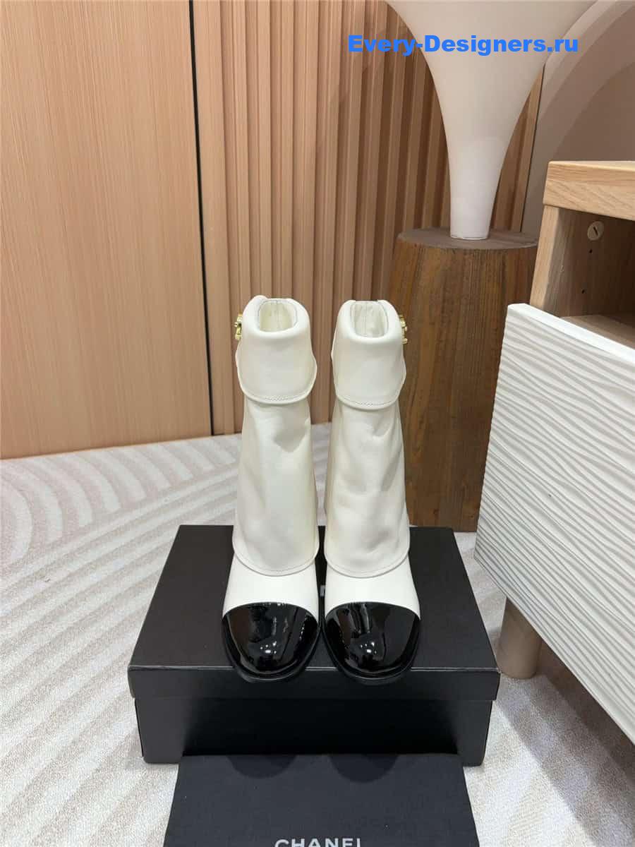 Ch**el white leather foldover logo boots