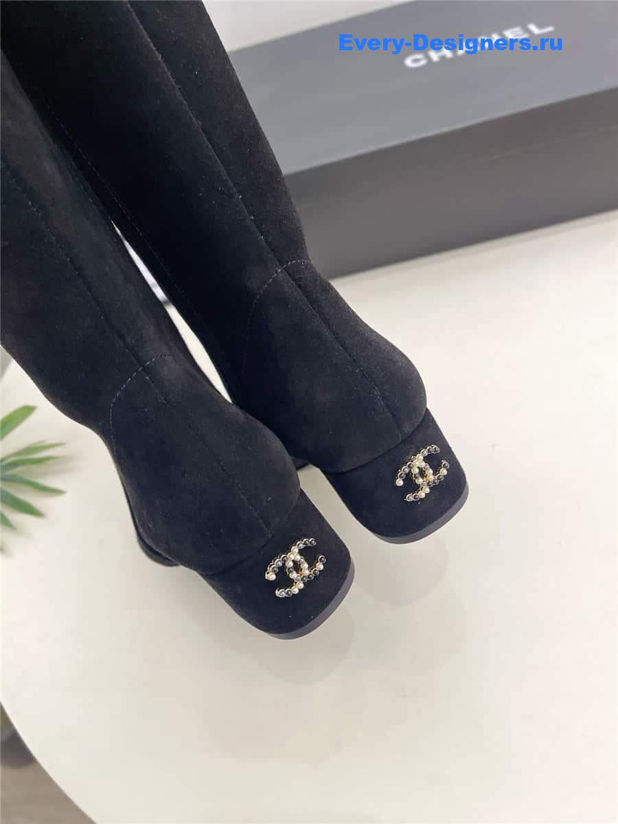 Ch**el black suede leather heeled boots