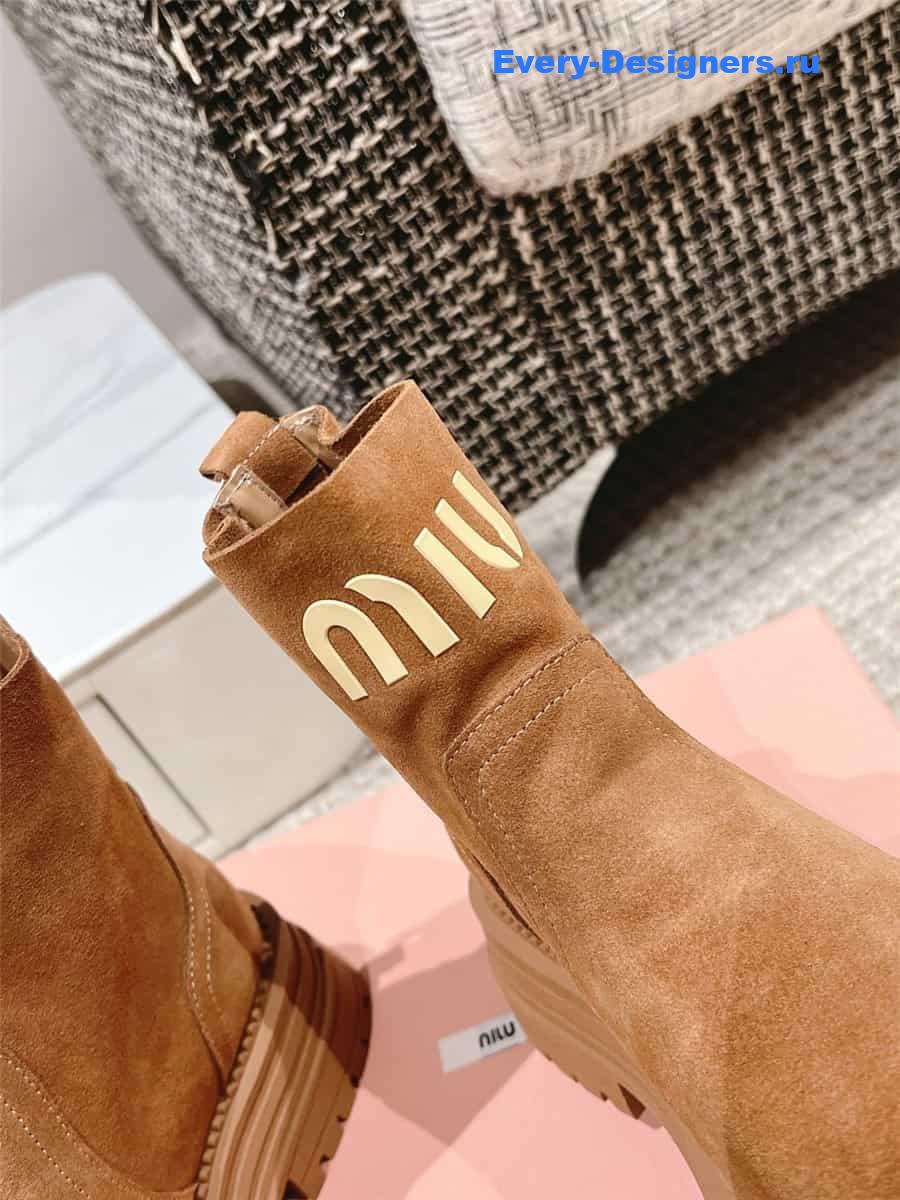 Miu Miu Logo Brown Sedue Platform Ankle Boot