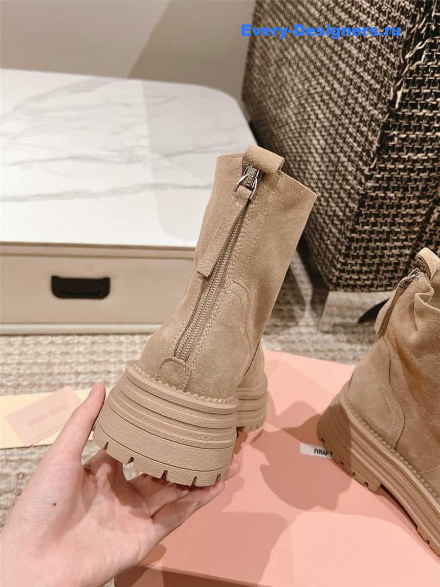 Miu Miu Logo Beige Sedue Platform Ankle Boot