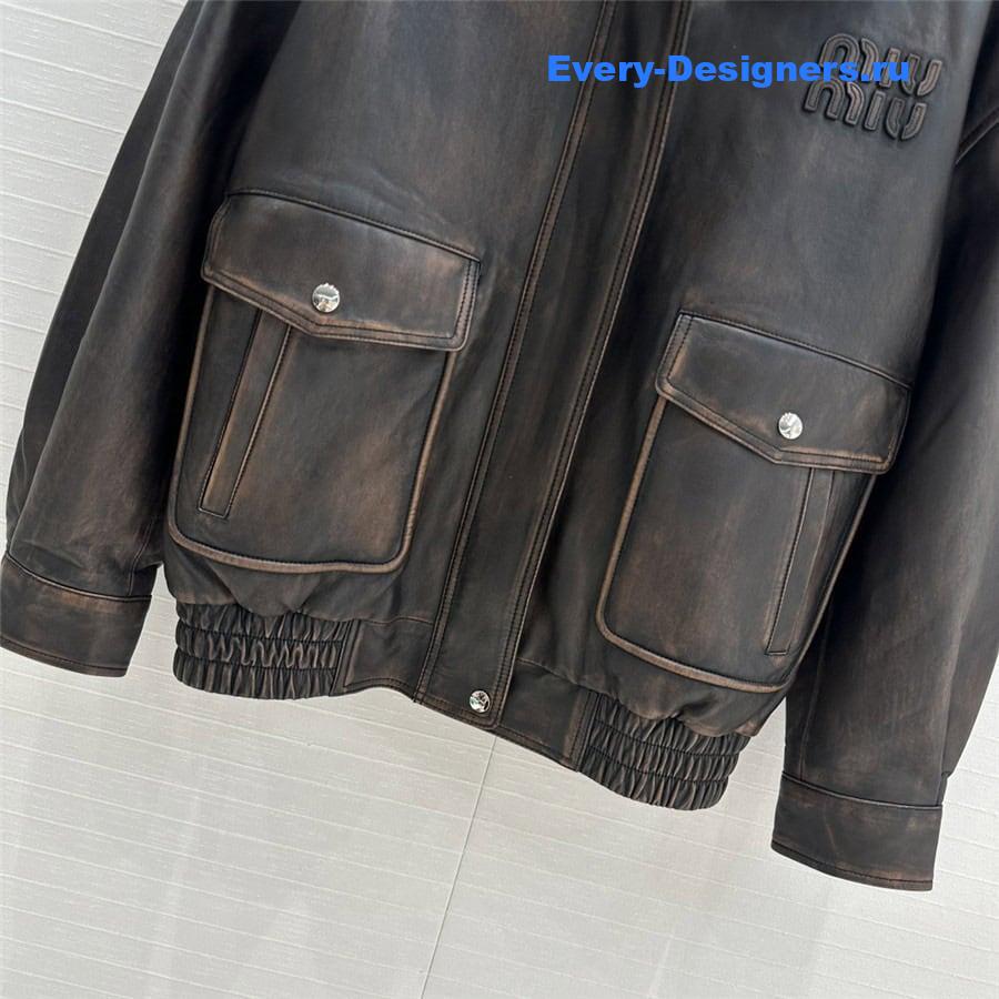 M1um1u genuine leather padded jacket