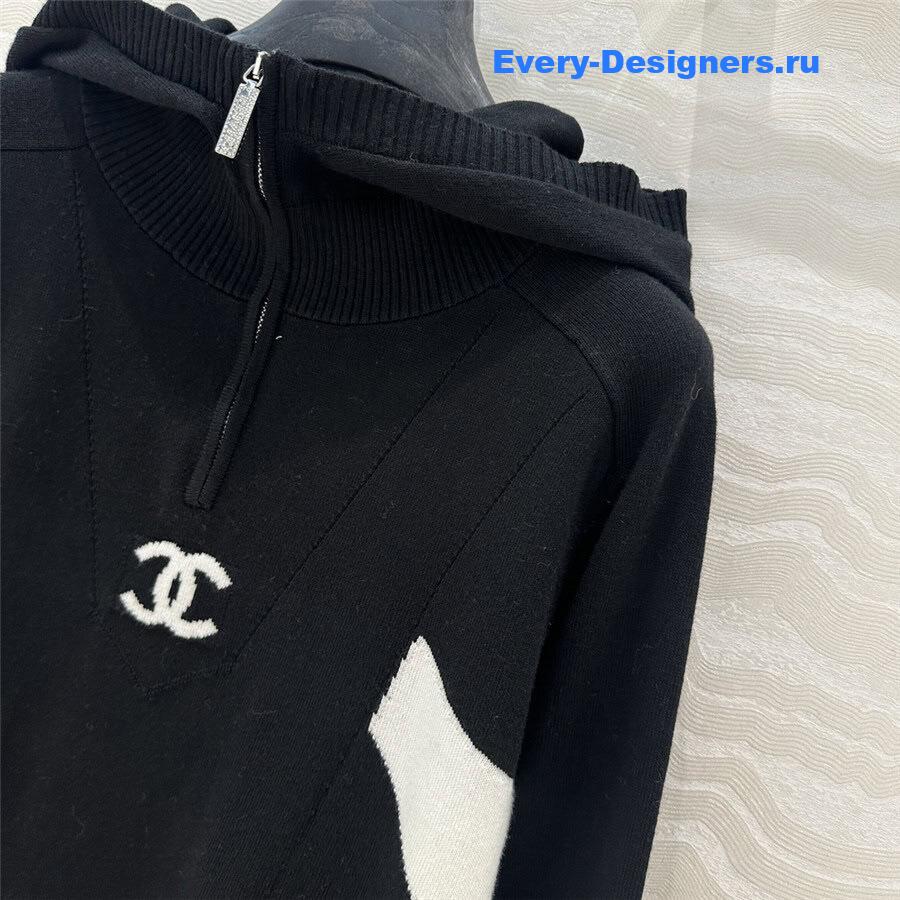 CC Half-Zip Logo Knit Hoodie Black