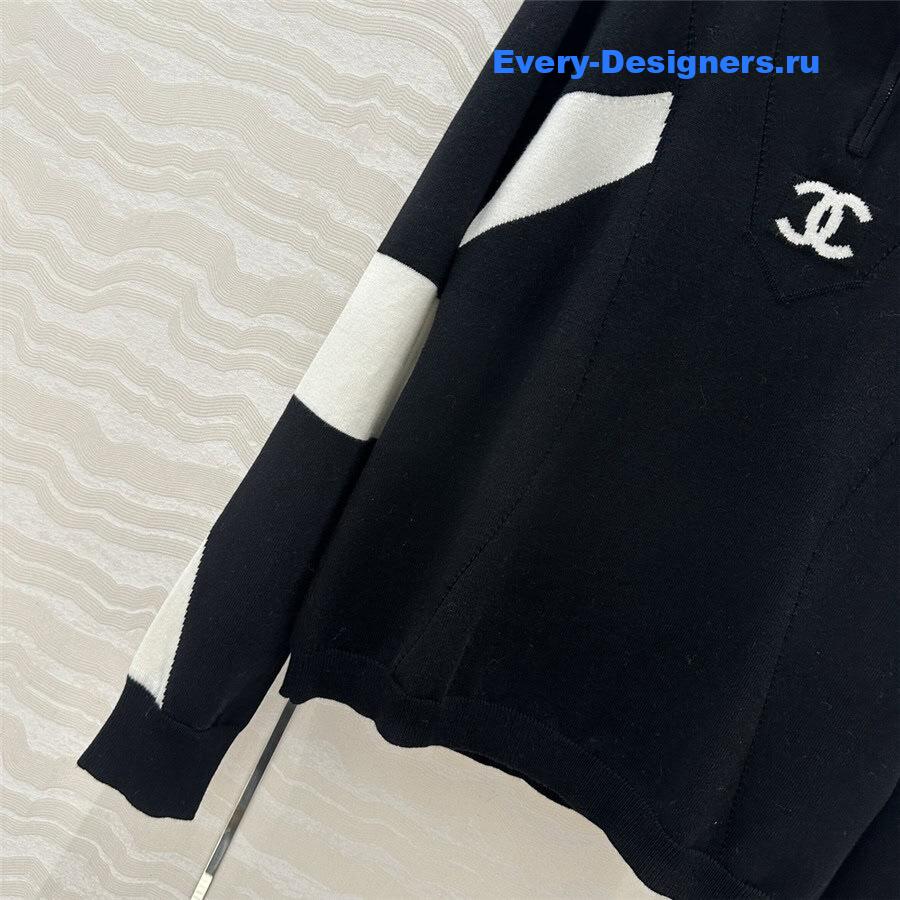 CC Half-Zip Logo Knit Hoodie Black