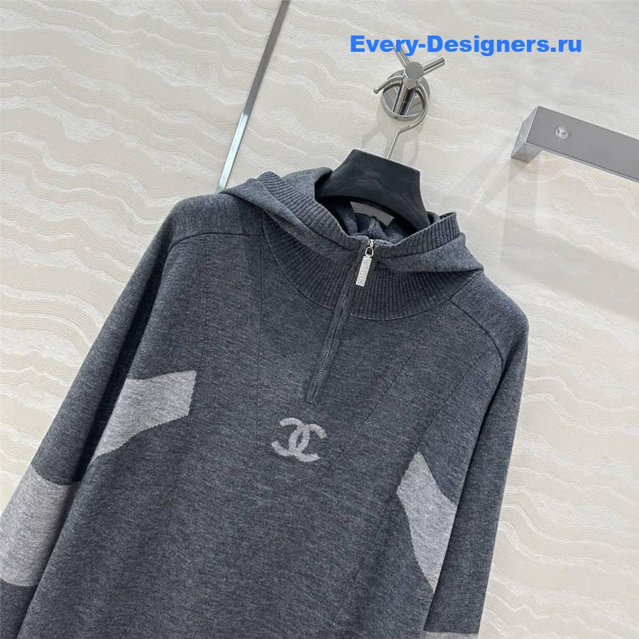 CC Half-Zip Logo Knit Hoodie Grey