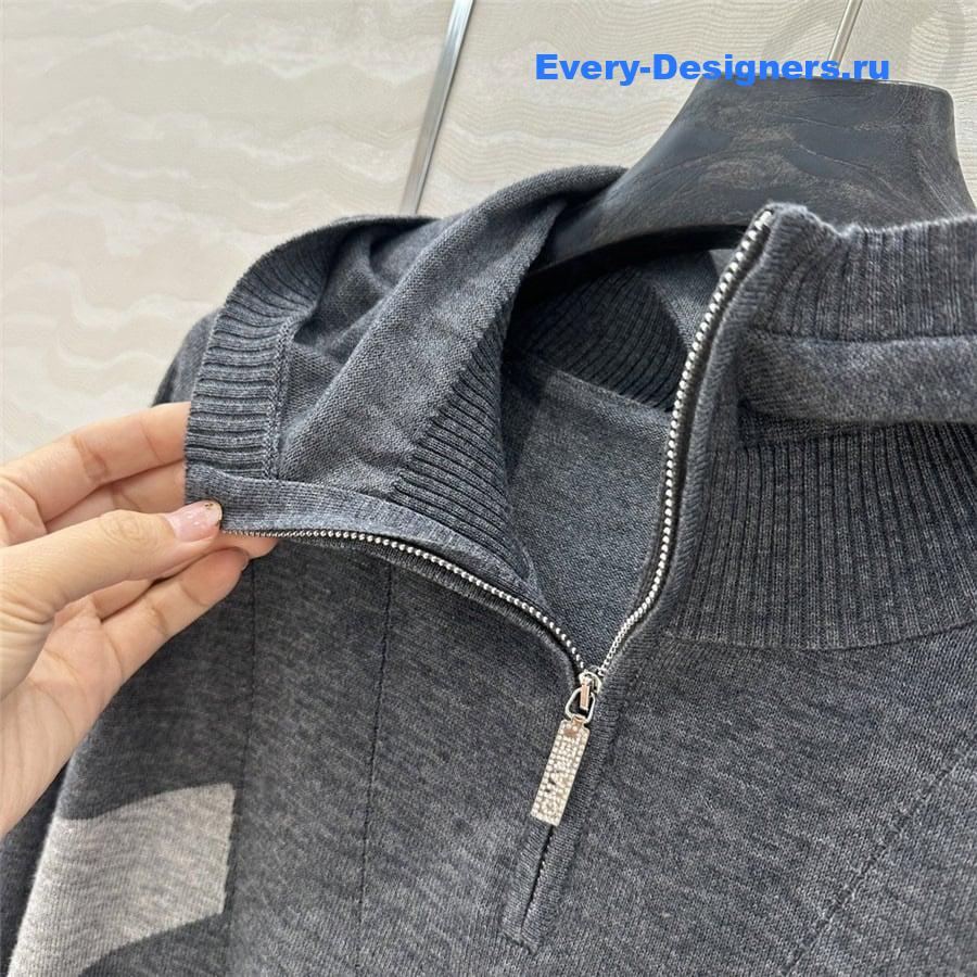 CC Half-Zip Logo Knit Hoodie Grey