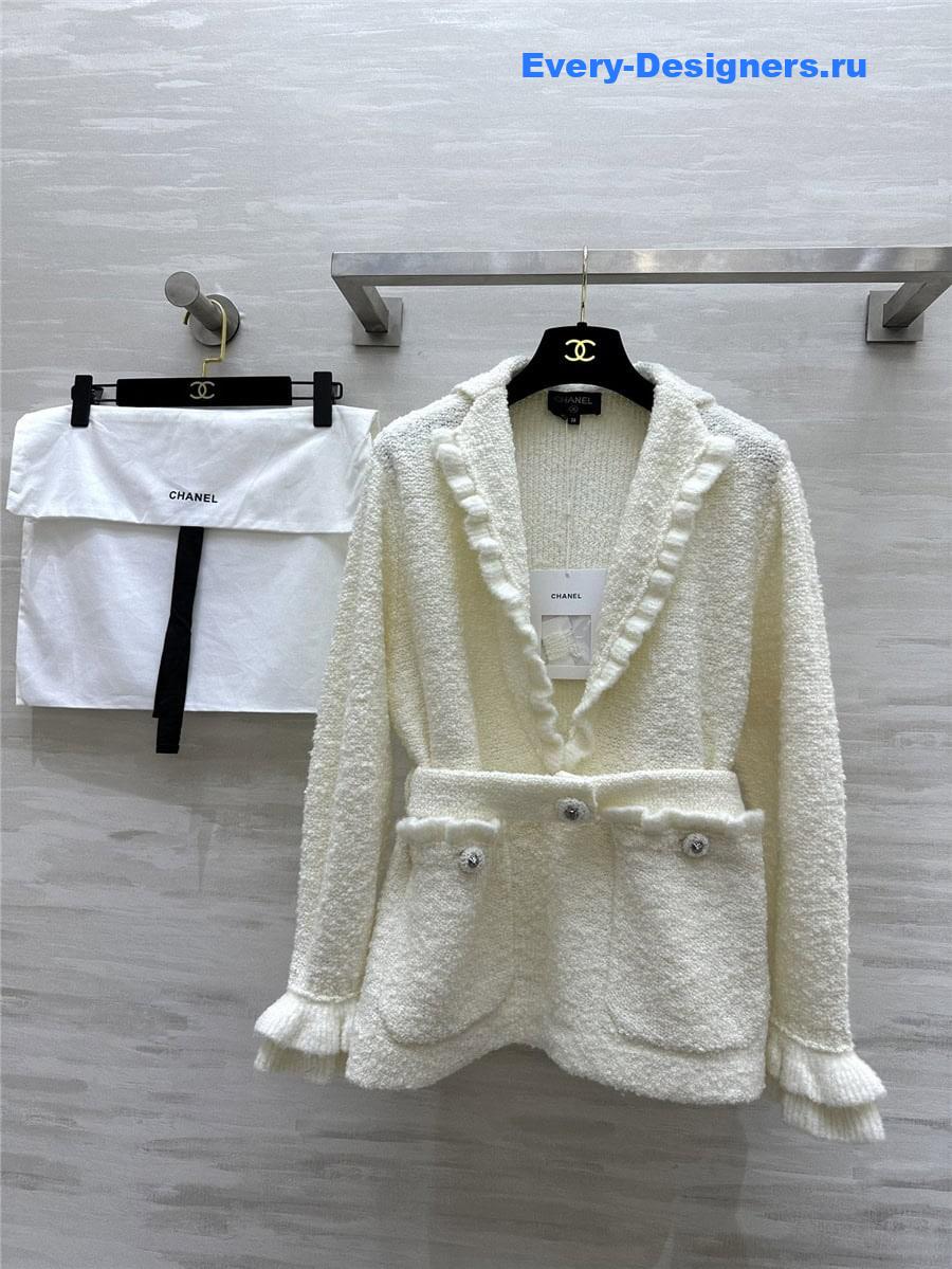 CC Ruffle Cashmere Cardigan White