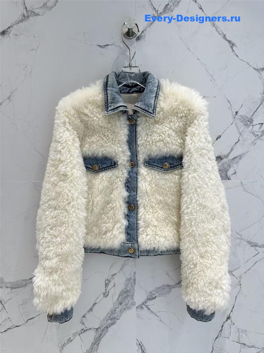 M1um1u wool roll collar sheepskin fur coat