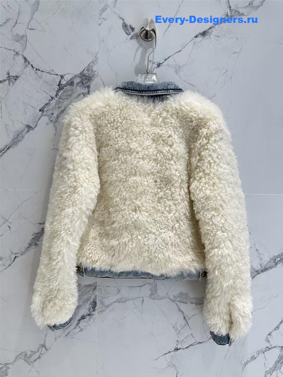 M1um1u wool roll collar sheepskin fur coat