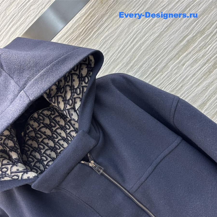 D10r navy blue hooded woolen coat