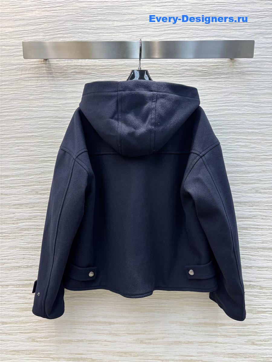 D10r navy blue hooded woolen coat