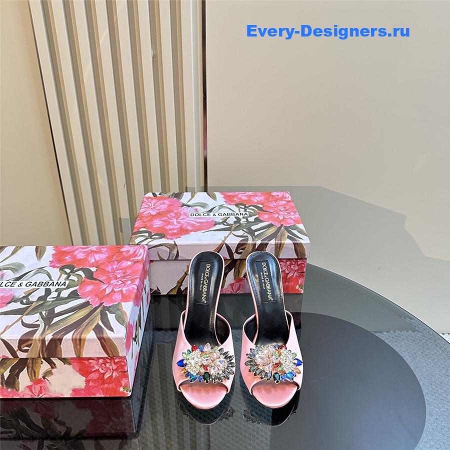 Dolce & Gabbana Grey Satin Crystal Stiletto Mules