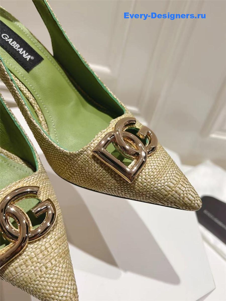 Dolce & Gabbana Green Logo Raffia Slingbacks