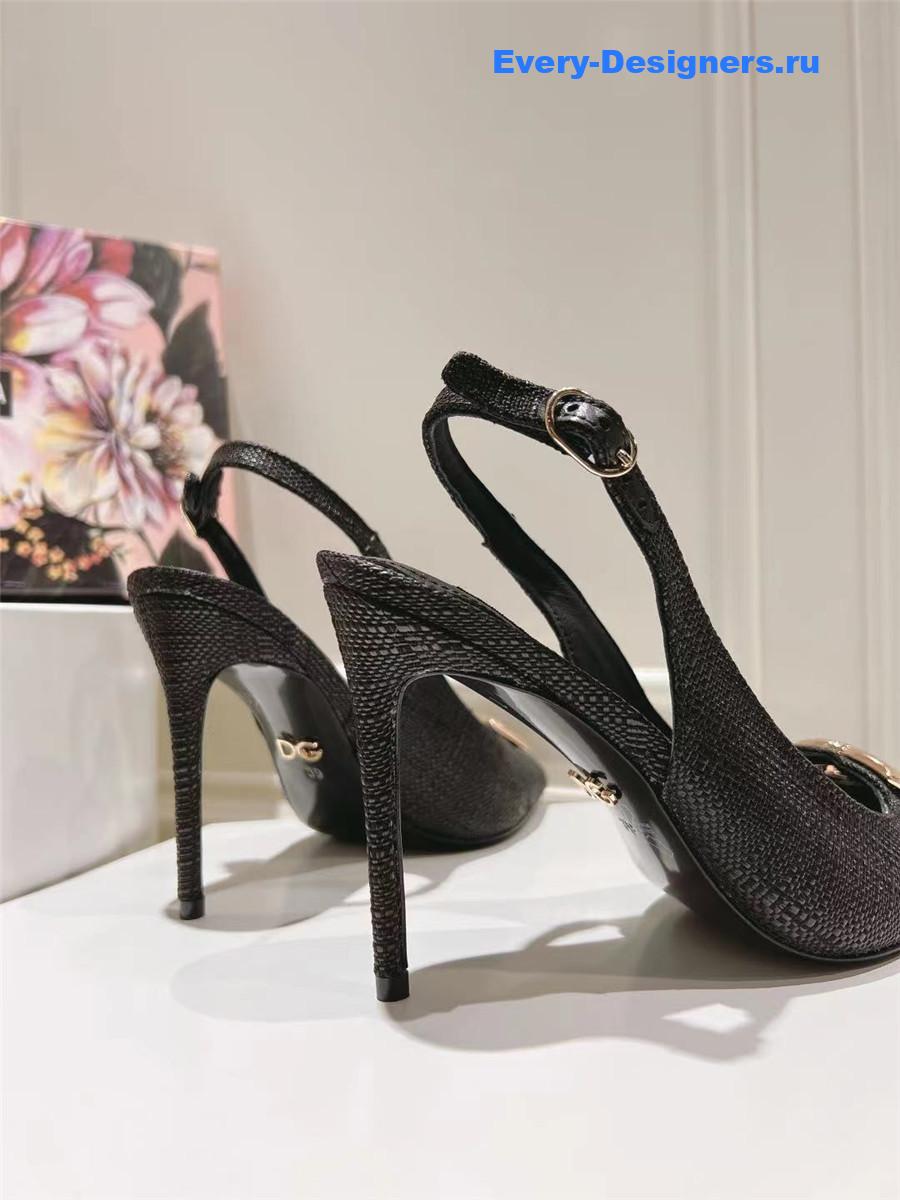 Dolce & Gabbana Black Raffia Slingbacks with Logo