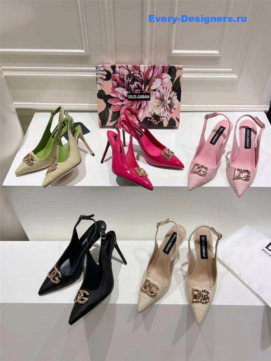 Dolce & Gabbana Black Raffia Slingbacks with Logo
