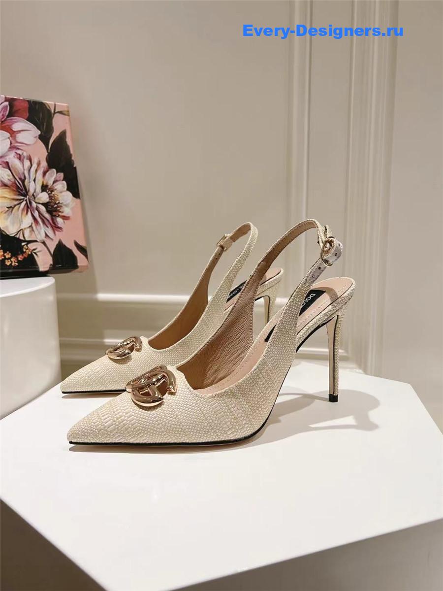 Dolce & Gabbana Neutral Raffia Slingbacks with Logo