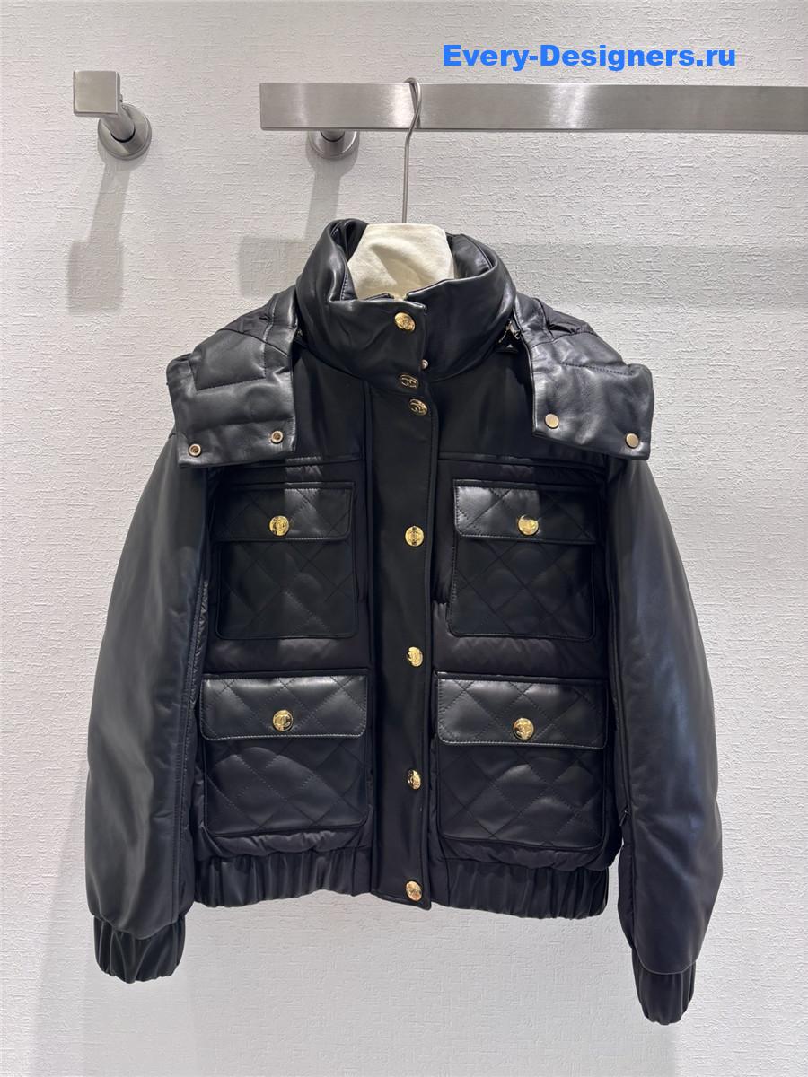 CC HOODED LEATHER DOWN JACKET