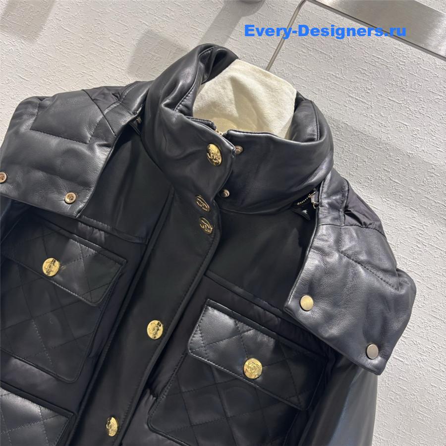 CC HOODED LEATHER DOWN JACKET