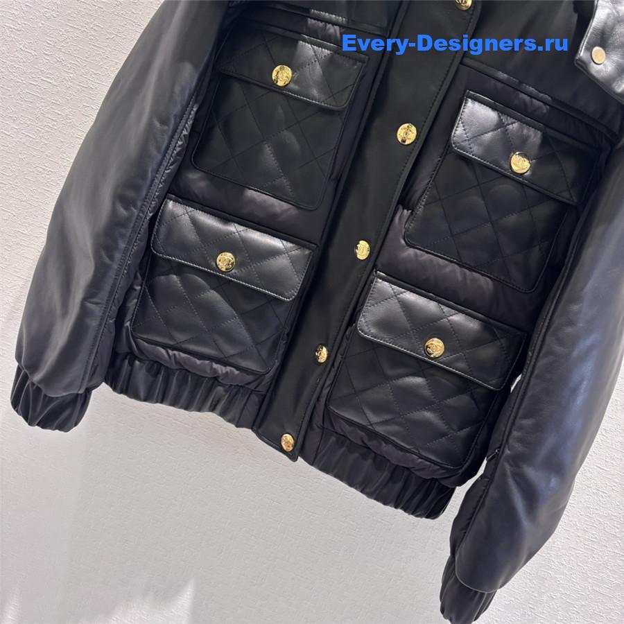 CC HOODED LEATHER DOWN JACKET