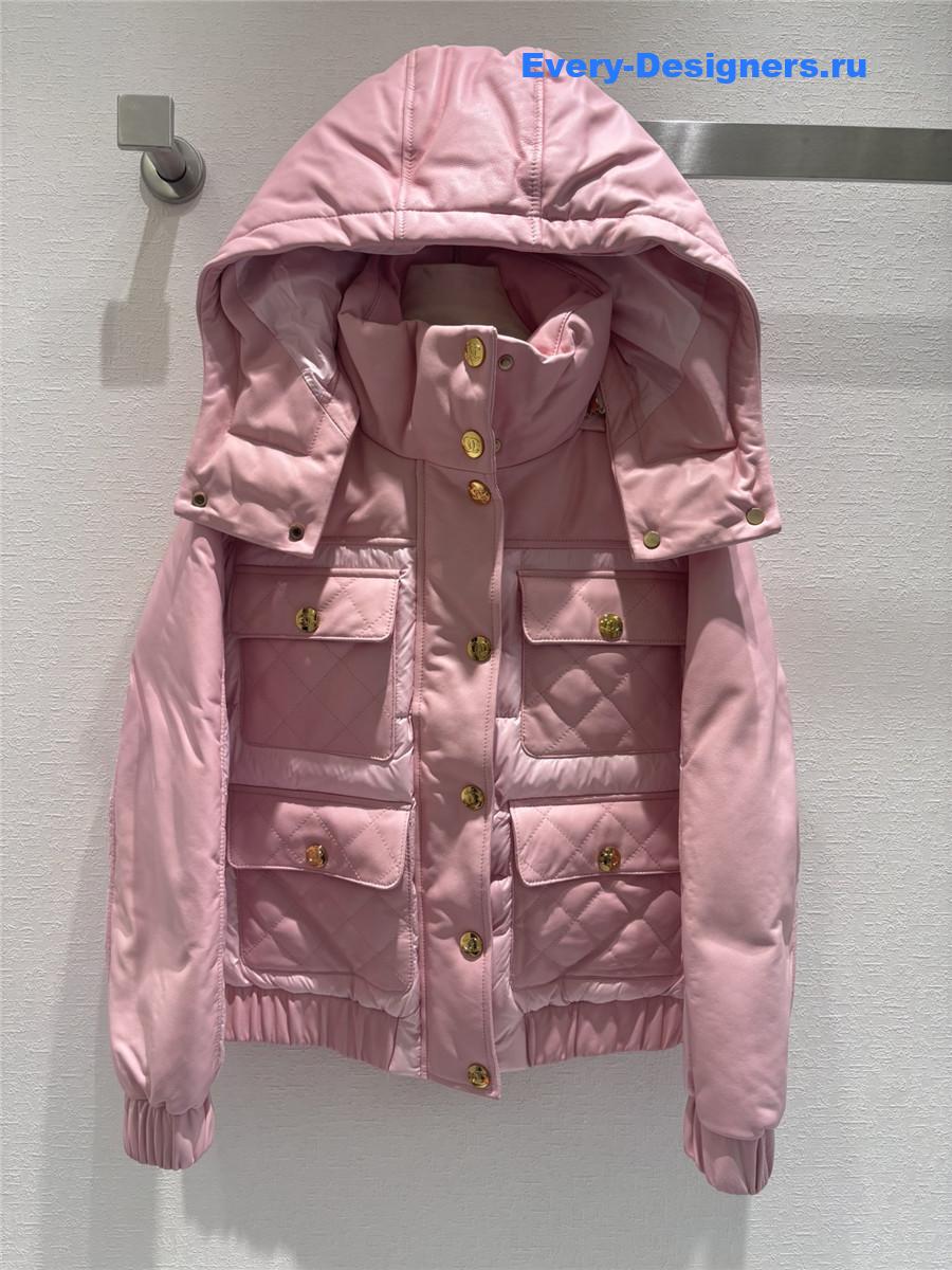 CC HOODED LEATHER DOWN JACKET