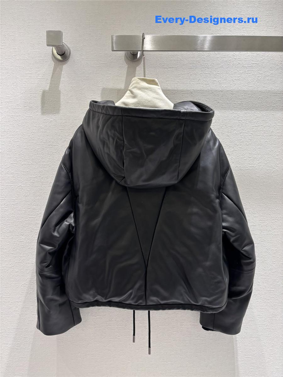M1um1u hooded leather down jacket