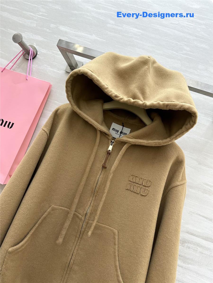 M1um1u wool hooded zip-up jacket