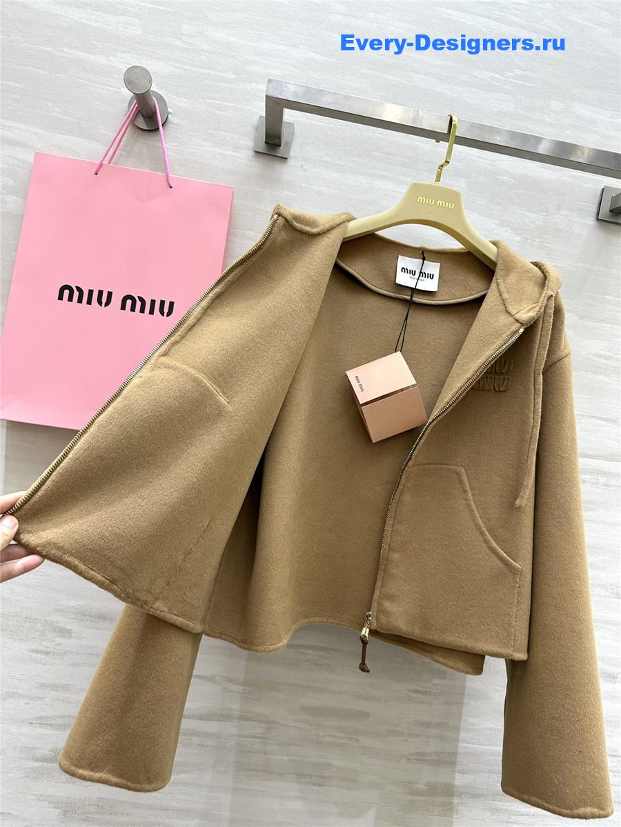 M1um1u wool hooded zip-up jacket