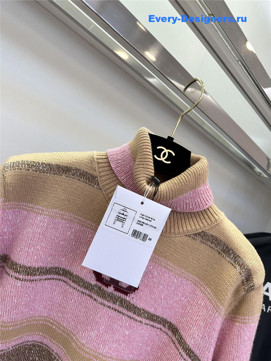 Ch**el striped turtleneck sweater in pink