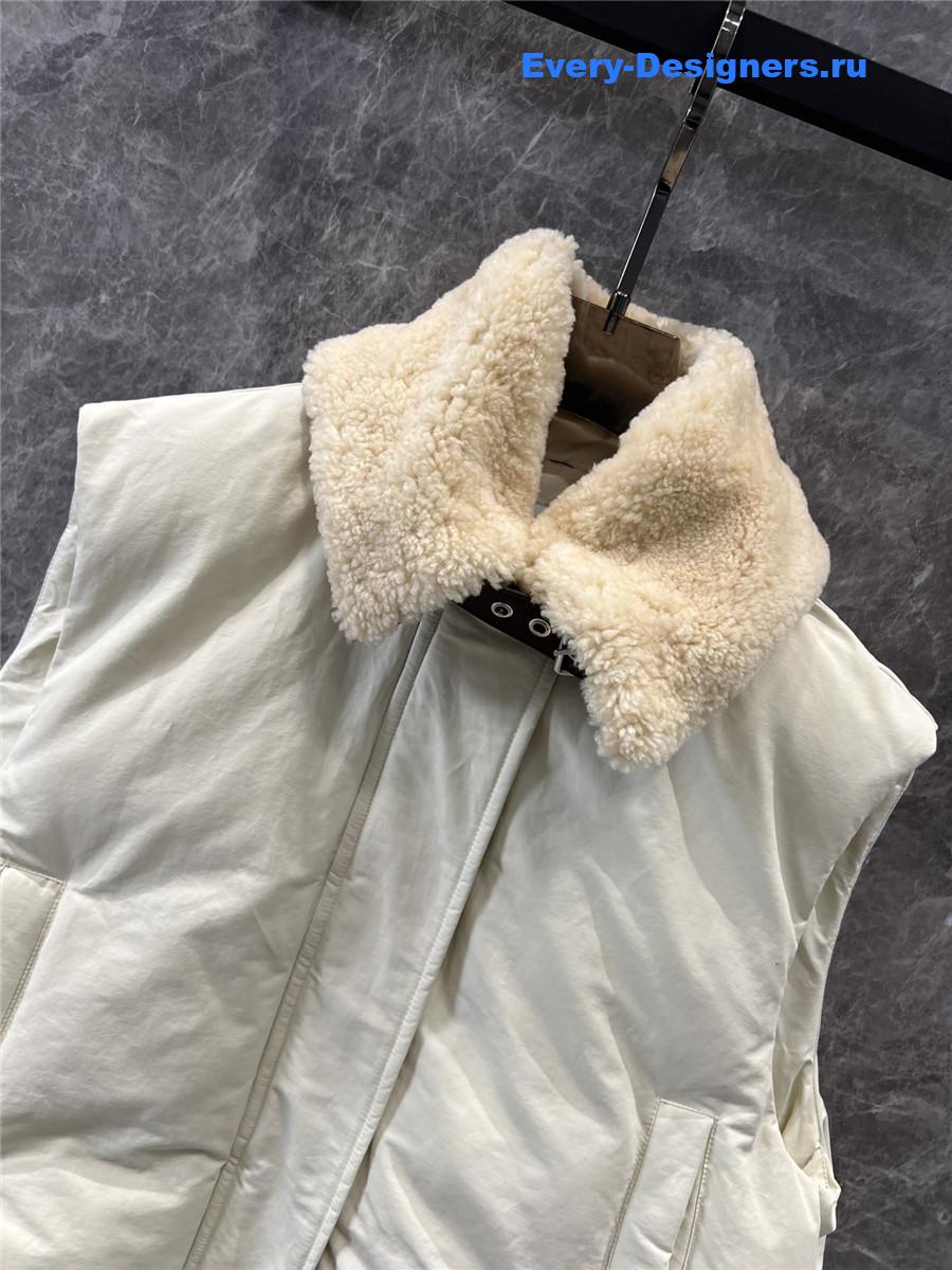 L0ew* leather buckle patchwork lambswool vest