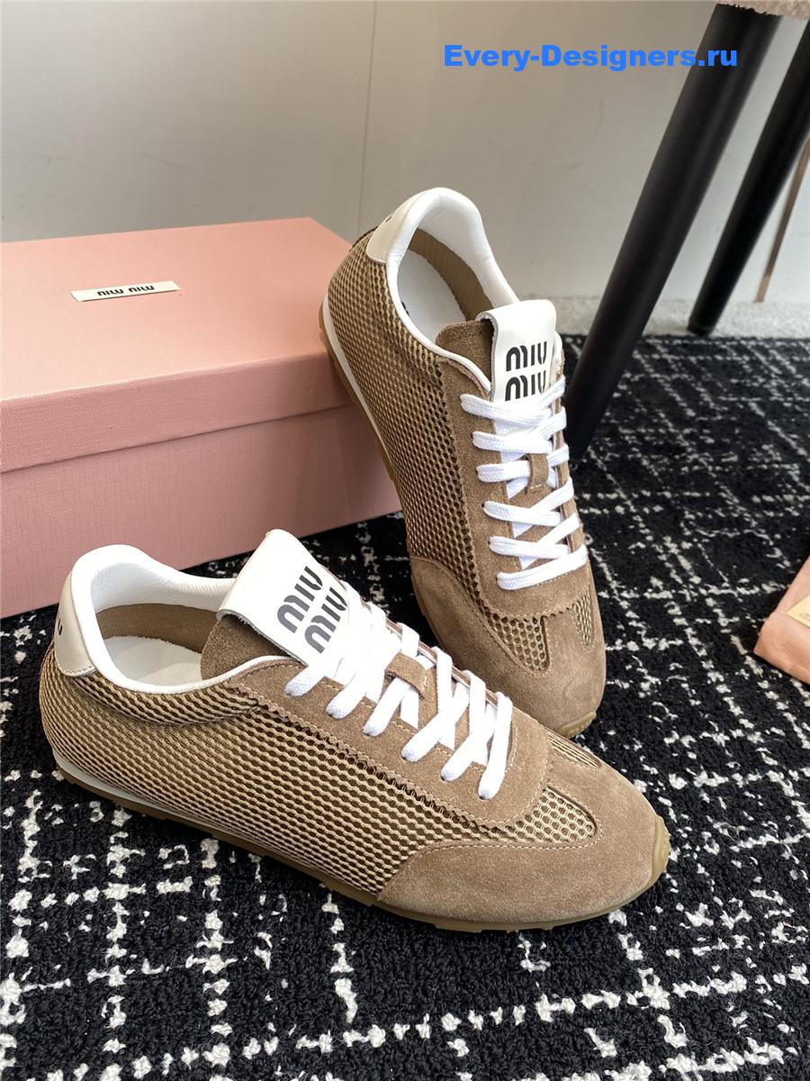Miu Miu Lace-Up Flat Sneakers Brown
