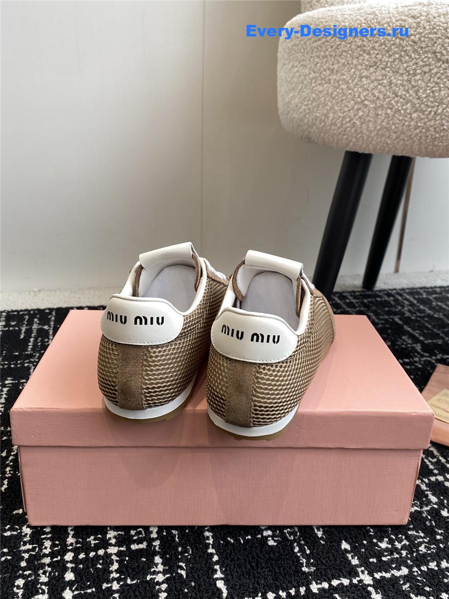 Miu Miu Lace-Up Flat Sneakers Brown