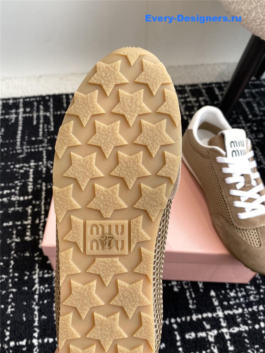 Miu Miu Lace-Up Flat Sneakers Gray