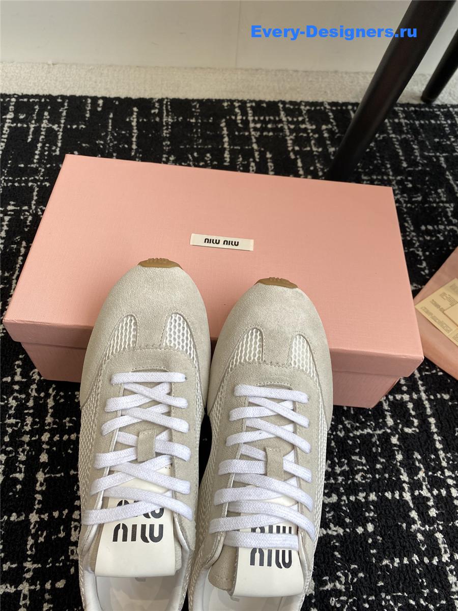 Miu Miu Lace-Up Flat Sneakers Gray