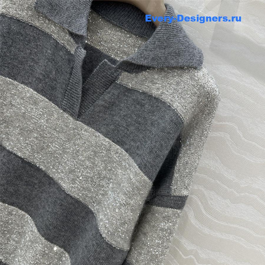 BC Striped Polo Neck Cashmere Top