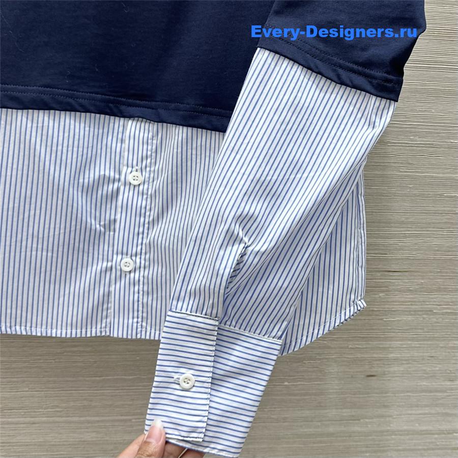 M1um1u fake two-piece shirt lapel striped shirt top