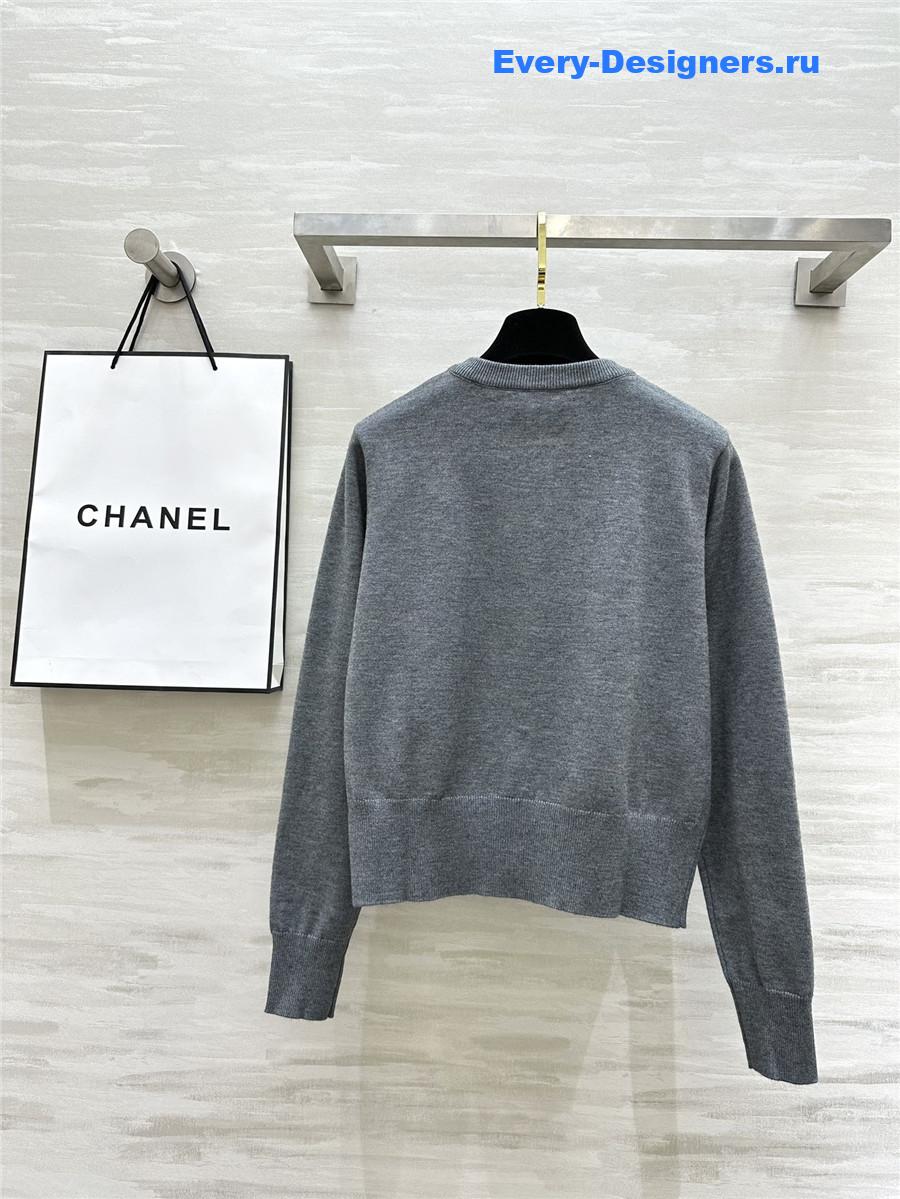 Ch**el feather beaded wool cardigan grey