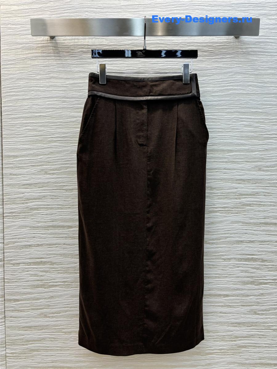 b0tt*ga Ven*ta wool twill maxi skirt taupe