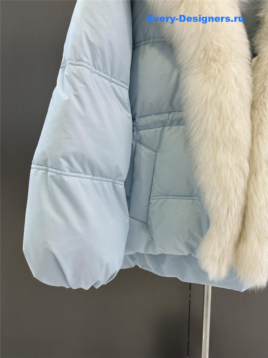 Vanitoo Seia Blue Fur Trim Cube Coat