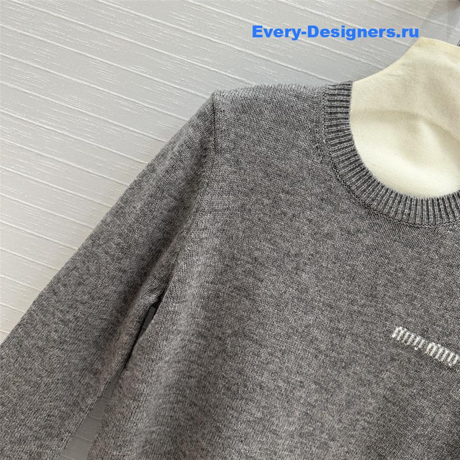 Miu Miu Lining Hem Wool Sweater Grey
