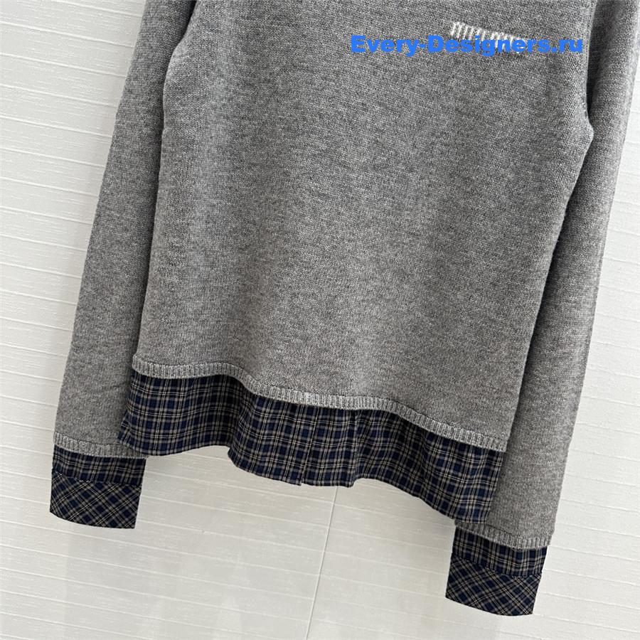 Miu Miu Lining Hem Wool Sweater Grey