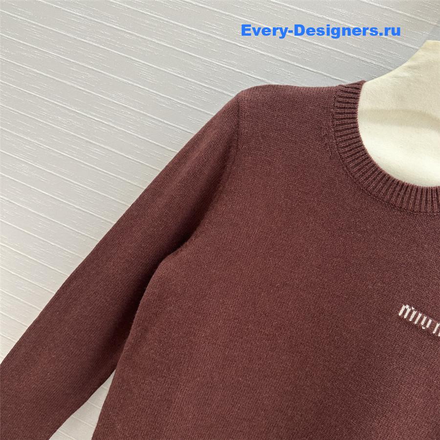Miu Miu Lining Hem Wool Sweater Red