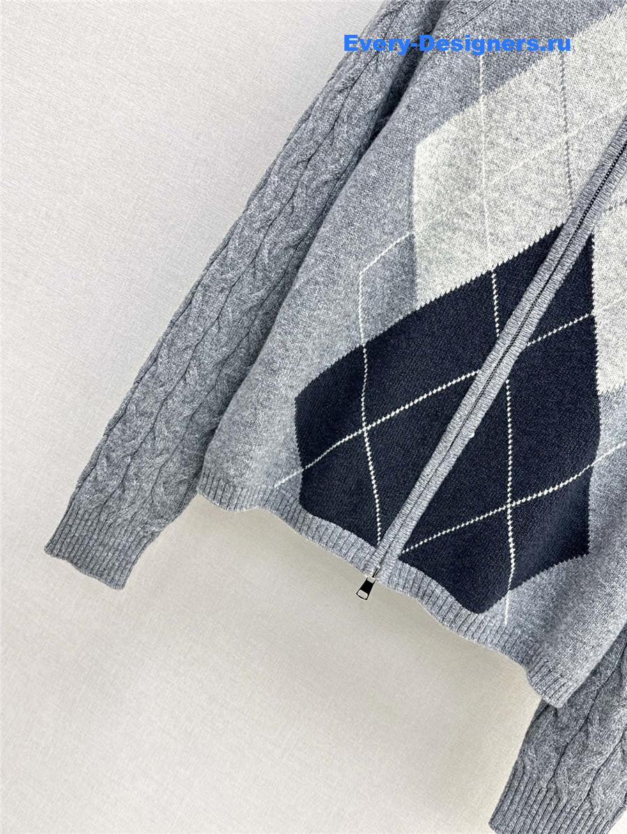 Ce1i*e zip-up argyle cardigan grey