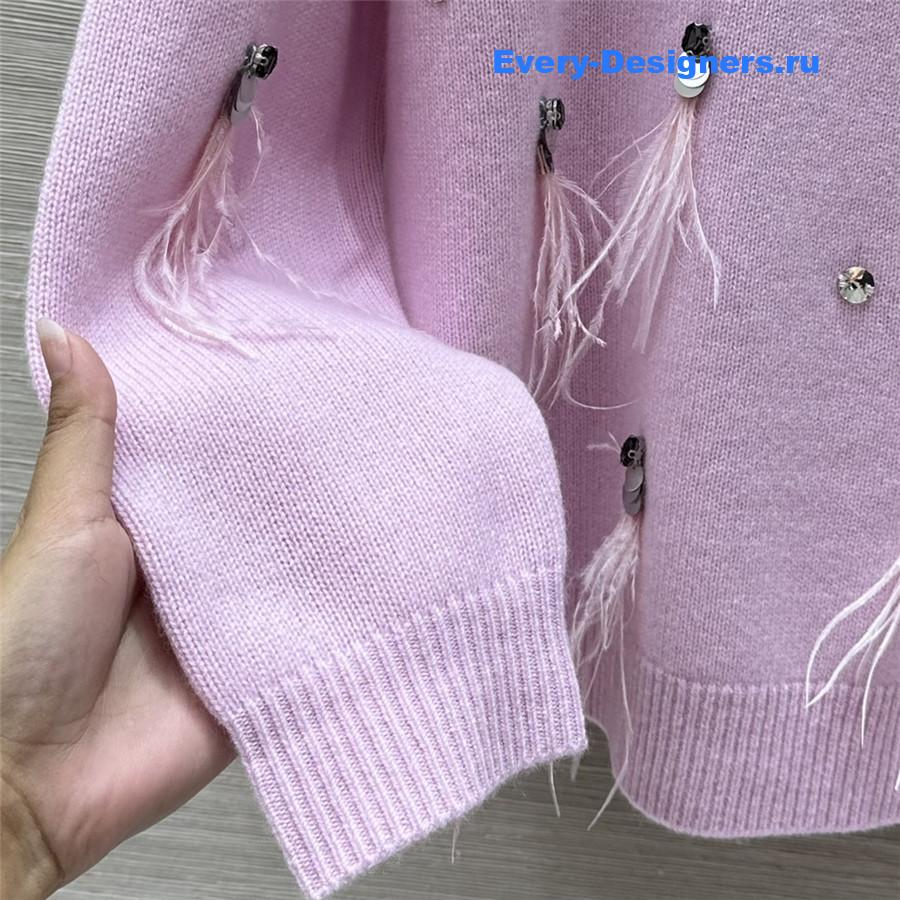Ch**el sequin feather cashmere sweater pink