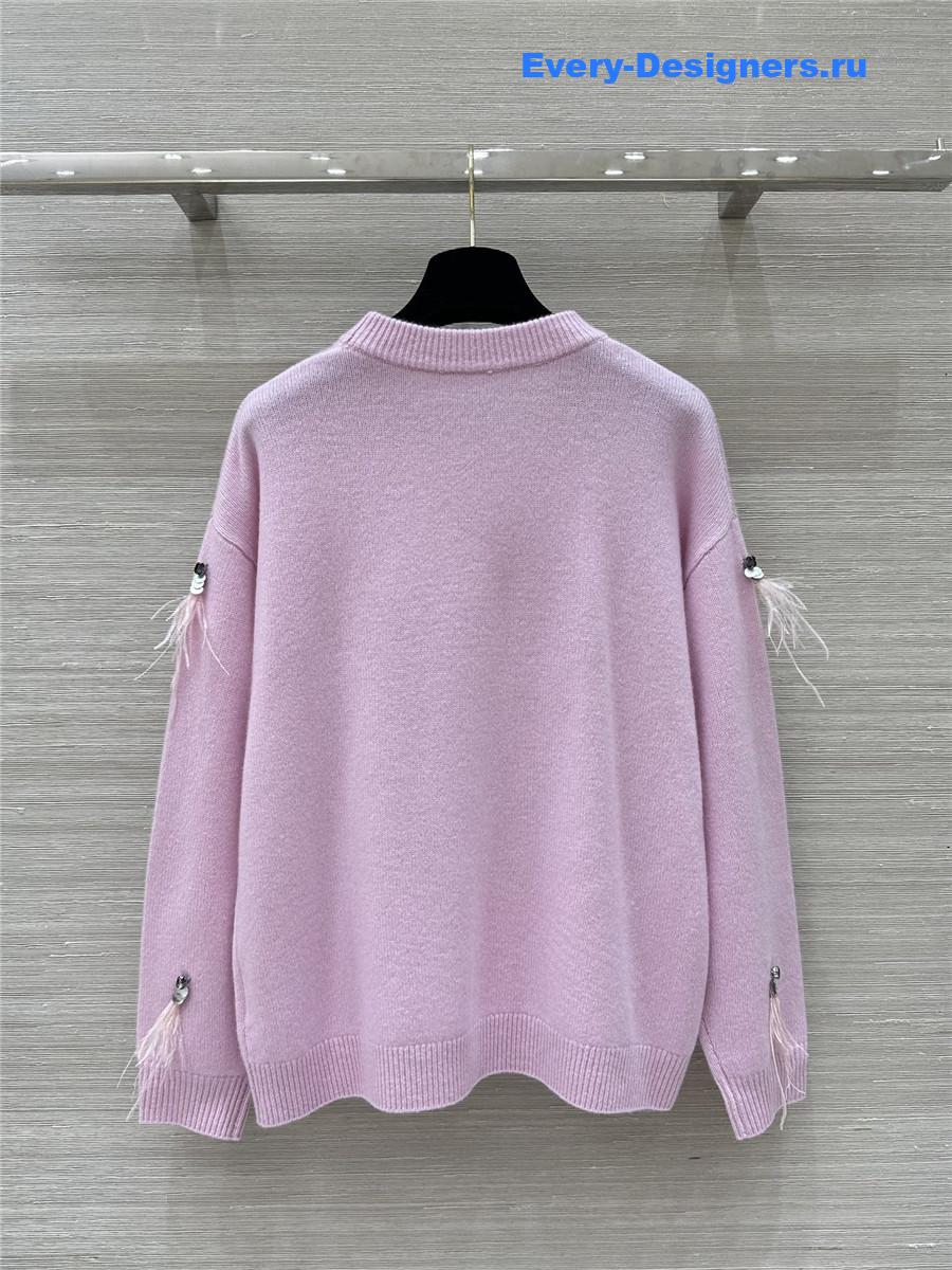 Ch**el sequin feather cashmere sweater pink