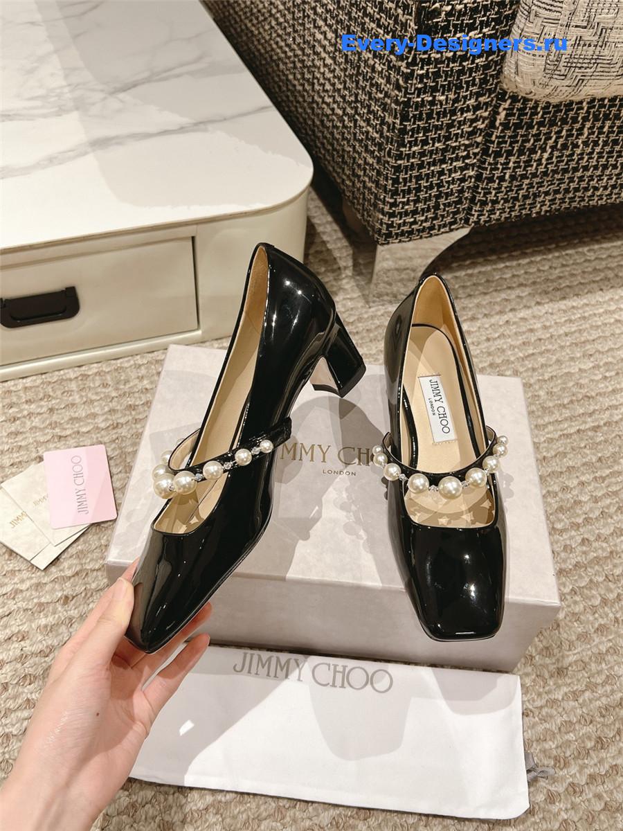 J1m*y Ch00 ade 45 black patent leather pumps