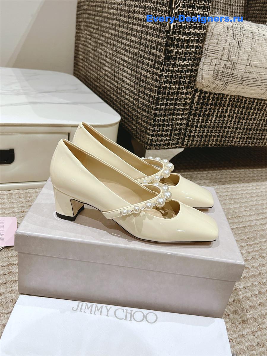 J1m*y Ch00 ade 45 ivory latte patent leather pumps