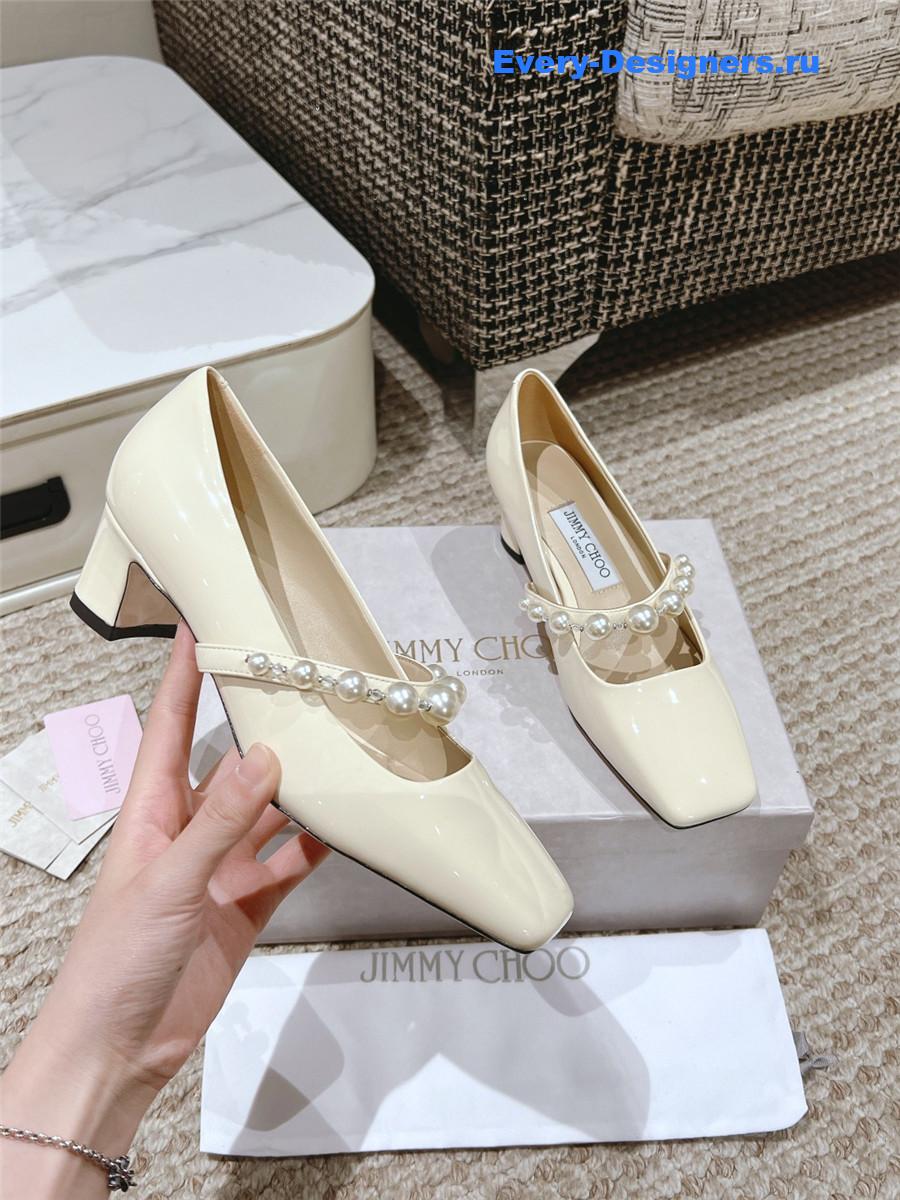 J1m*y Ch00 ade 45 ivory latte patent leather pumps