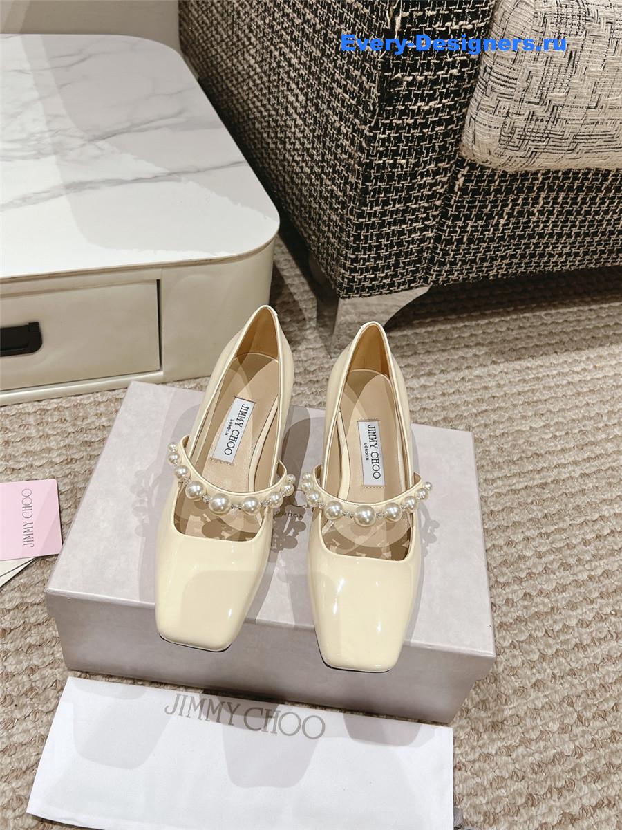 J1m*y Ch00 ade 45 ivory latte patent leather pumps