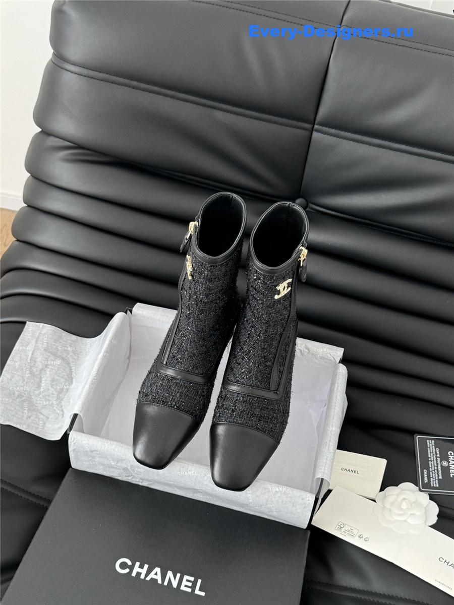 Ch**el logo black tweed ankle boots