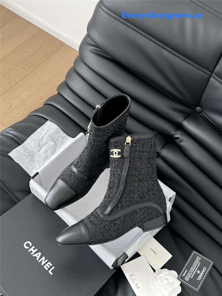 Ch**el logo black tweed ankle boots