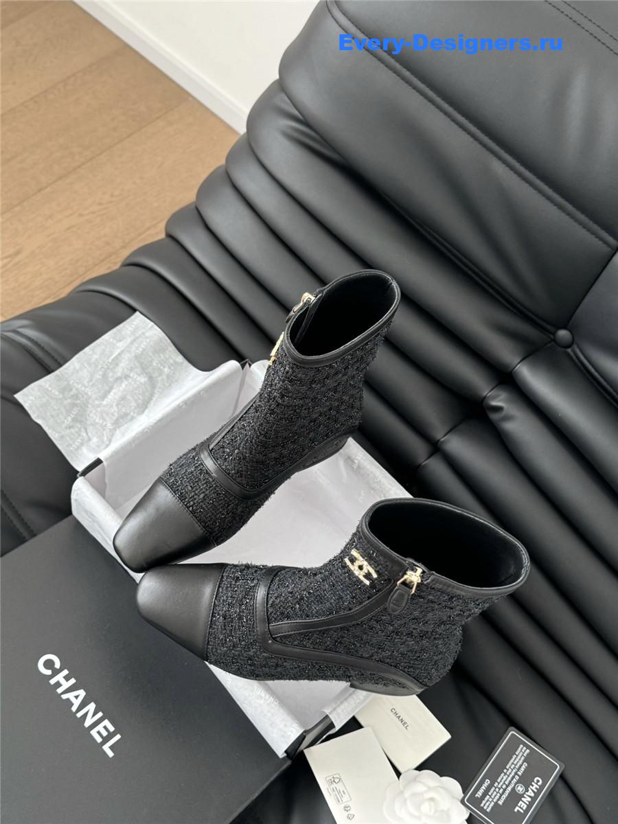 Ch**el logo black tweed ankle boots